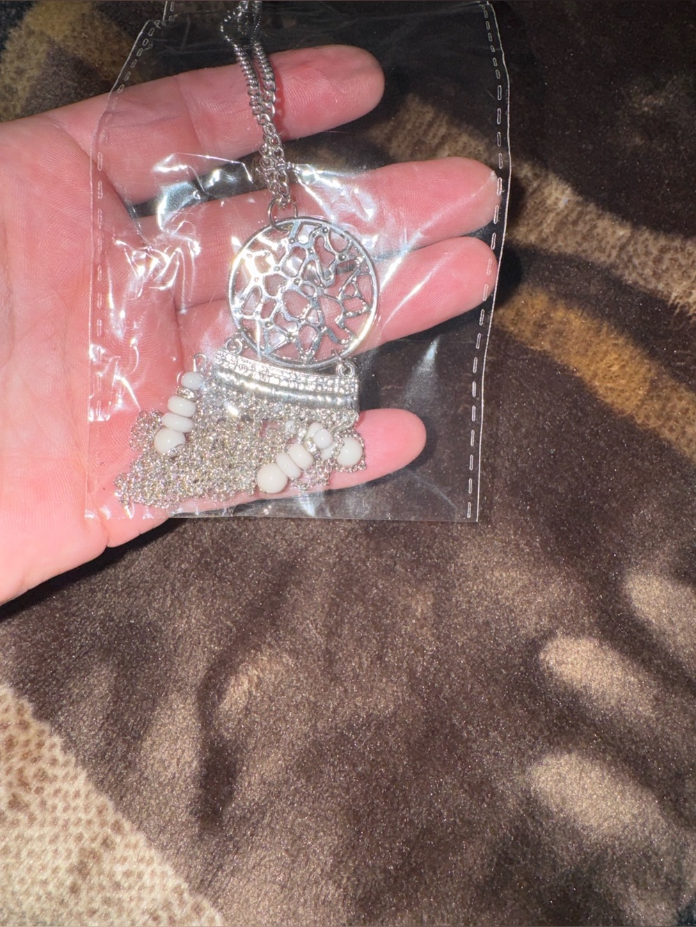 paparazzi Silver Dreamcatcher Necklace with White Beads and earrings set